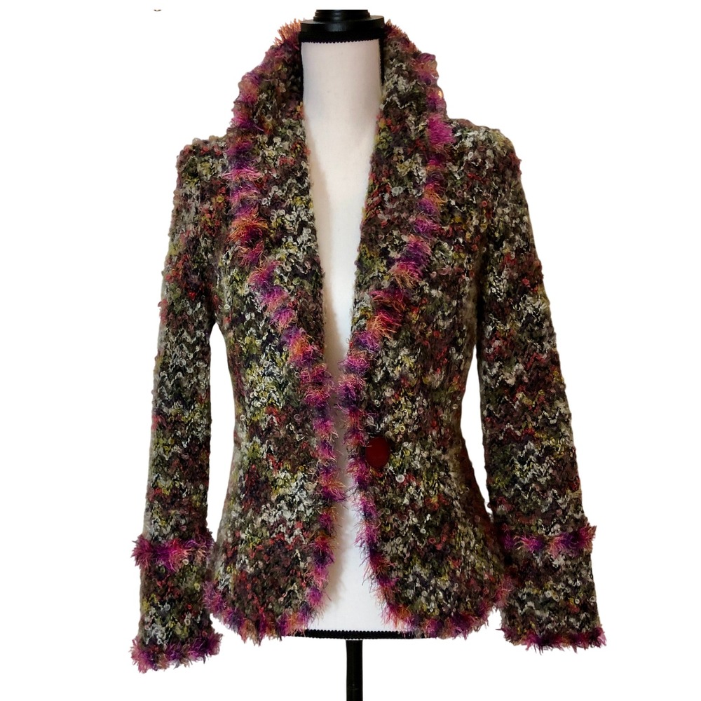 Joseph Ribkoff Jacket Women's 6 Colorful Funky Fuzzy Vintage 90s Statement Piece - Picture 3 of 11